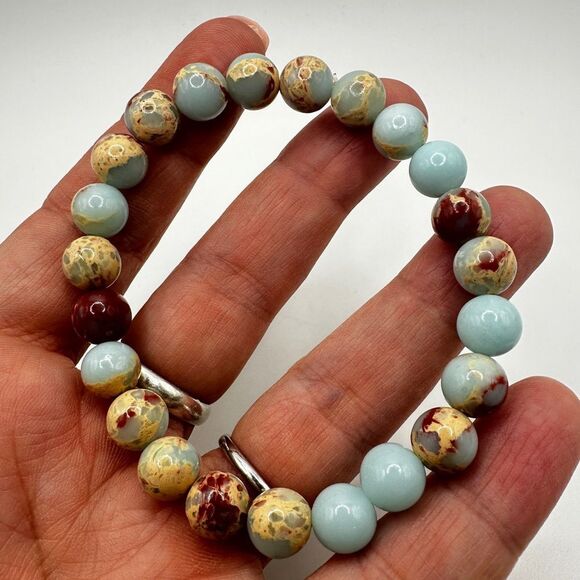 Stunning 8mm Blue Imperial Jasper, stretchy bracelet! - Picture 3 of 11